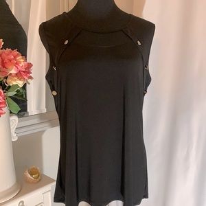 Liz McCoy Blouse SZ XL Black Sleeveless Illusion Blouse NWOT